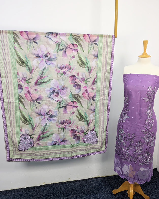 Fancy Embroidered Lawn With Chikankari Cut Work