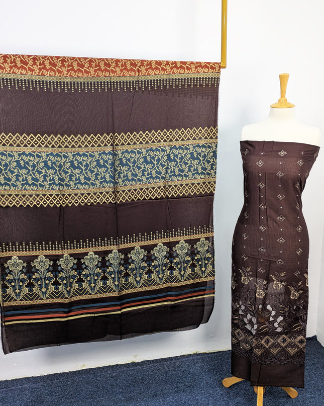 Fancy Embroidered Lawn Full Jaal Work With Banarasi Dupatta