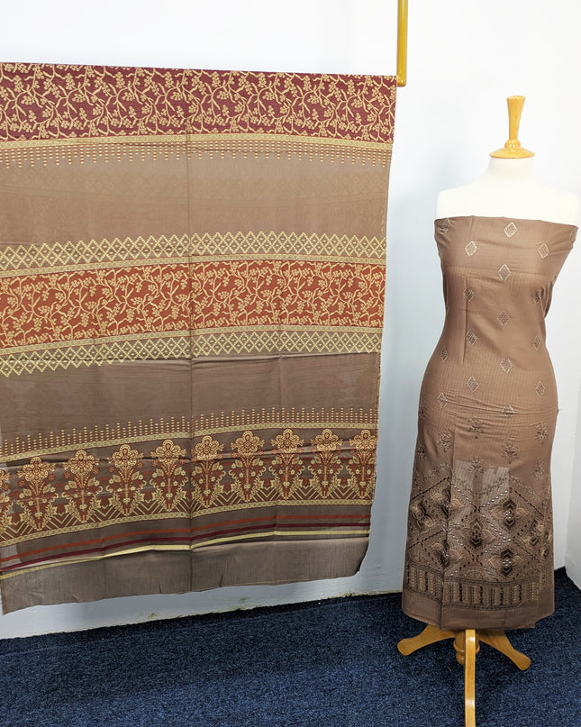 Fancy Embroidered Lawn Full Jaal Work With Banarasi Dupatta