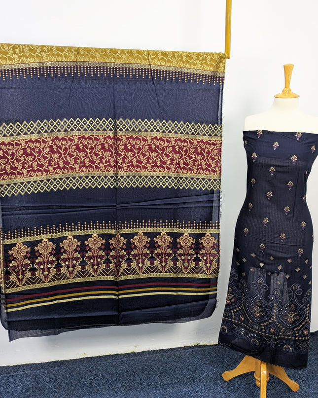 Fancy Embroidered Lawn Full Jaal Work With Banarasi Dupatta