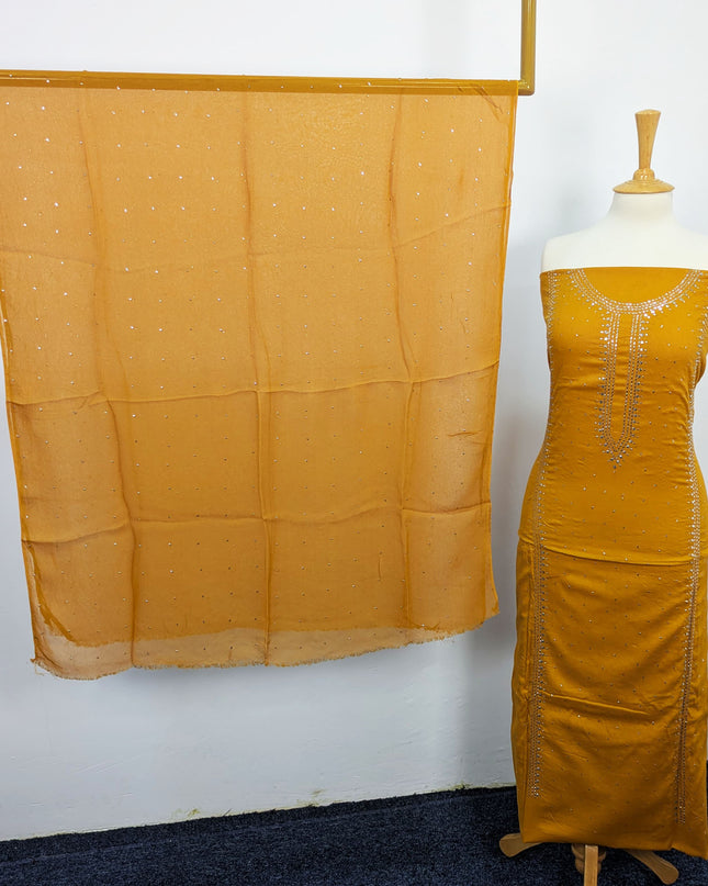 Mukesh Work Lawn With Chiffon Dupatta 3pc Unstitched