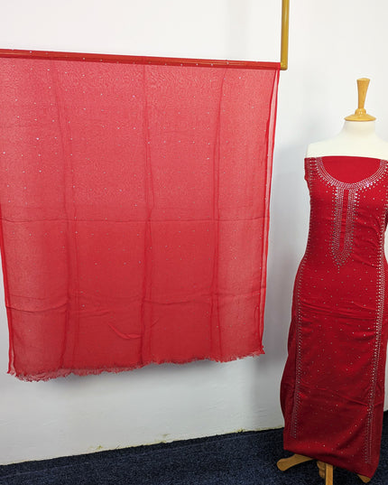 Mukesh Work Lawn With Chiffon Dupatta 3pc Unstitched