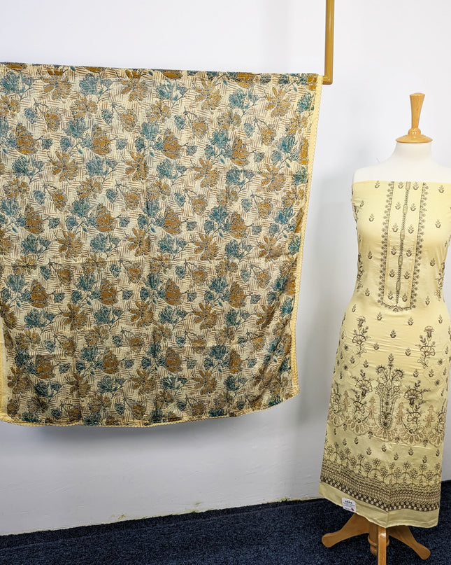 Embroidered Bana Dora Lawn with Embroidered Printed Crinkle