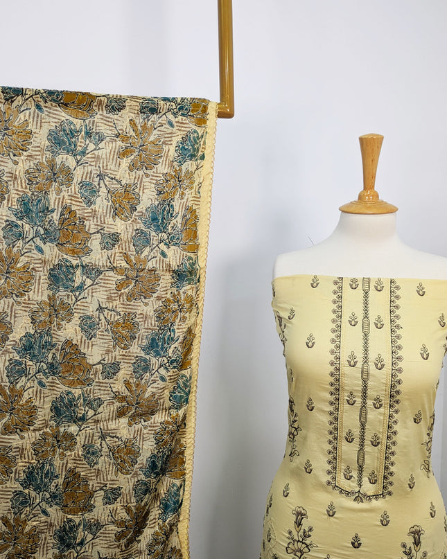 Embroidered Bana Dora Lawn with Embroidered Printed Crinkle