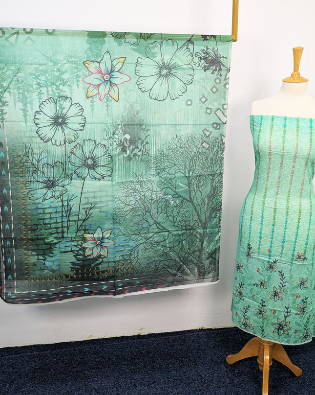 Fancy Digital Printed Lawn With Chikankari Work