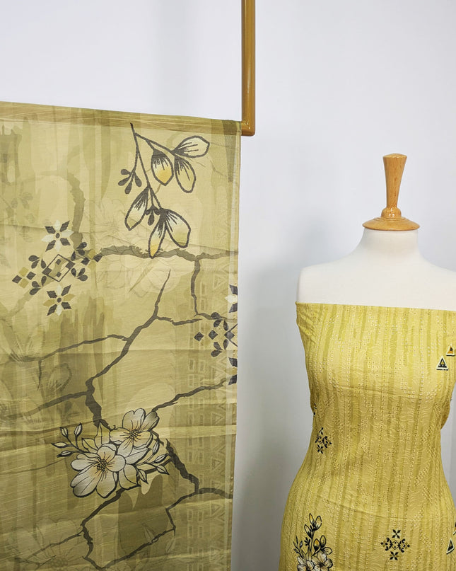 Fancy Digital Printed Lawn With Chikankari Work