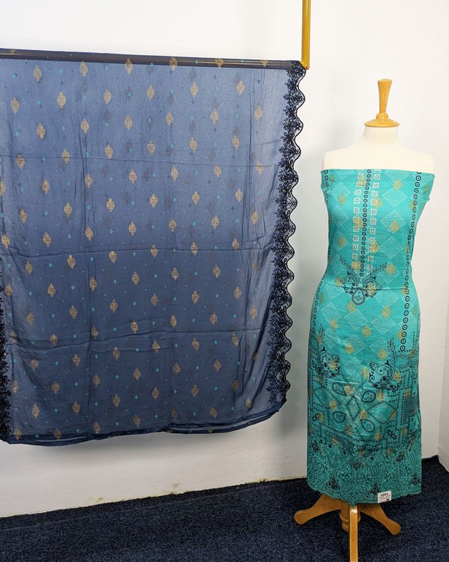 Fancy Embroidered + Digital Printed Lawn With Chiffon Dupatta