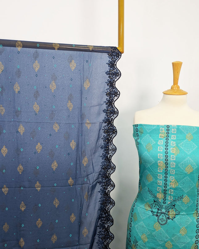 Fancy Embroidered + Digital Printed Lawn With Chiffon Dupatta