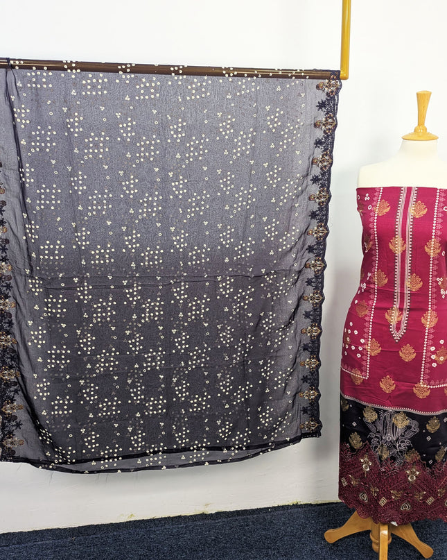 Fancy Embroidered + Digital Printed Lawn With Chiffon Dupatta