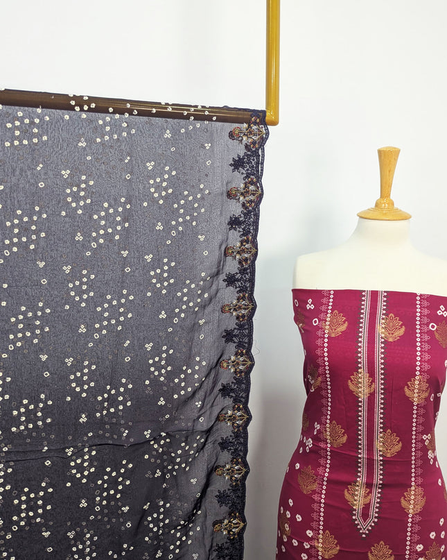 Fancy Embroidered + Digital Printed Lawn With Chiffon Dupatta