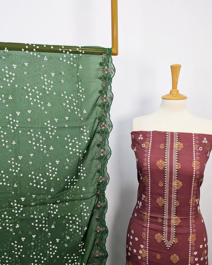 Fancy Embroidered + Digital Printed Lawn With Chiffon Dupatta