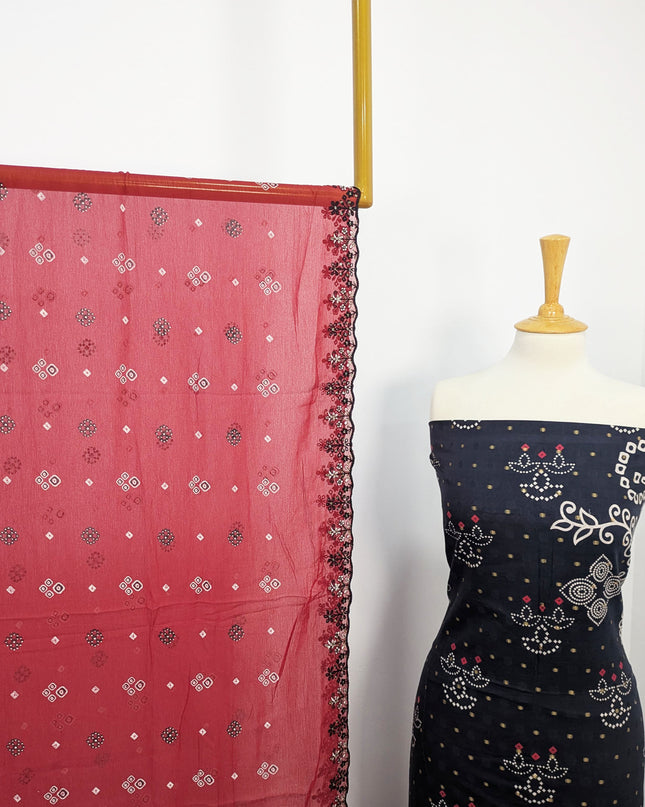 Fancy Embroidered + Digital Printed Lawn With Chiffon Dupatta