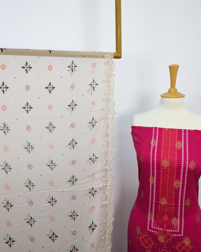 Fancy Embroidered + Digital Printed Lawn With Chiffon Dupatta