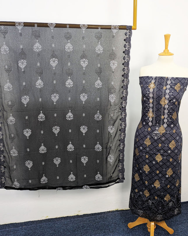 Fancy Embroidered + Digital Printed Lawn With Chiffon Dupatta