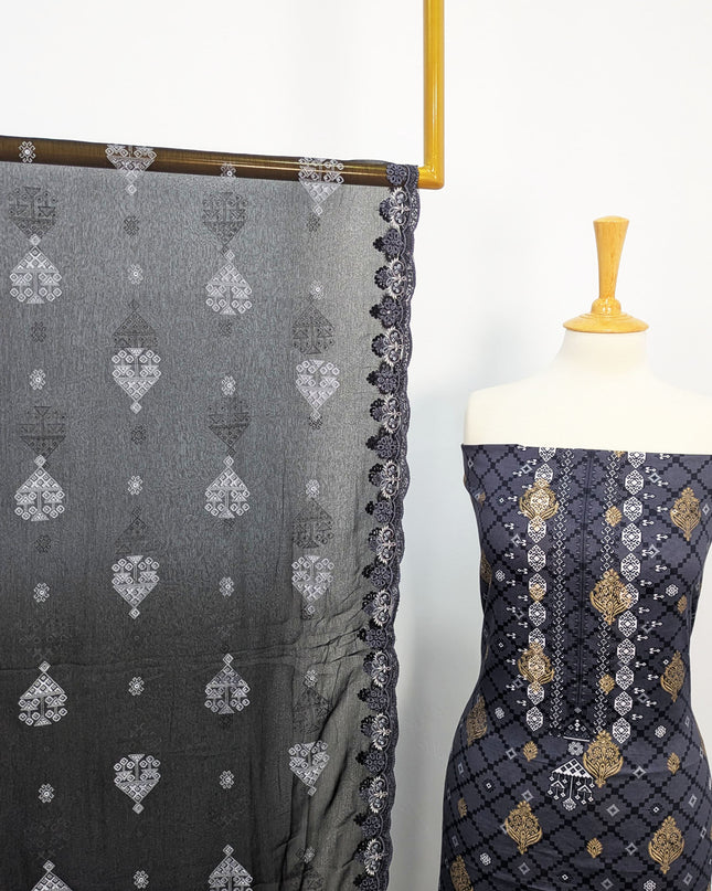 Fancy Embroidered + Digital Printed Lawn With Chiffon Dupatta