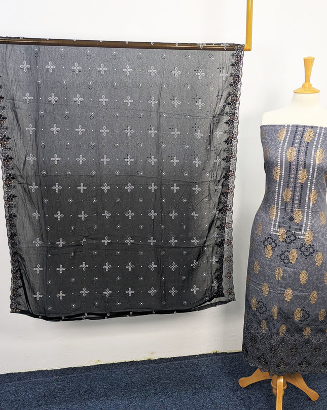 Fancy Embroidered + Digital Printed Lawn With Chiffon Dupatta