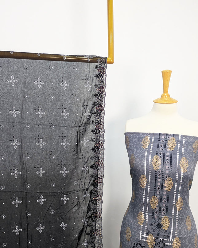 Fancy Embroidered + Digital Printed Lawn With Chiffon Dupatta