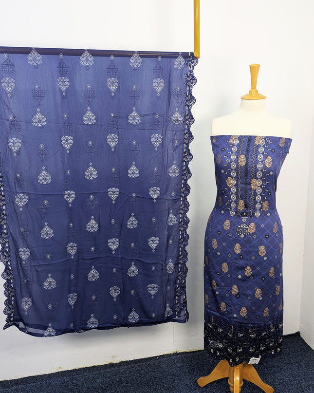 Fancy Embroidered + Digital Printed Lawn With Chiffon Dupatta