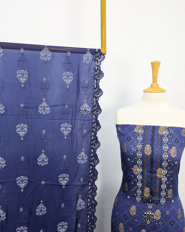 Fancy Embroidered + Digital Printed Lawn With Chiffon Dupatta