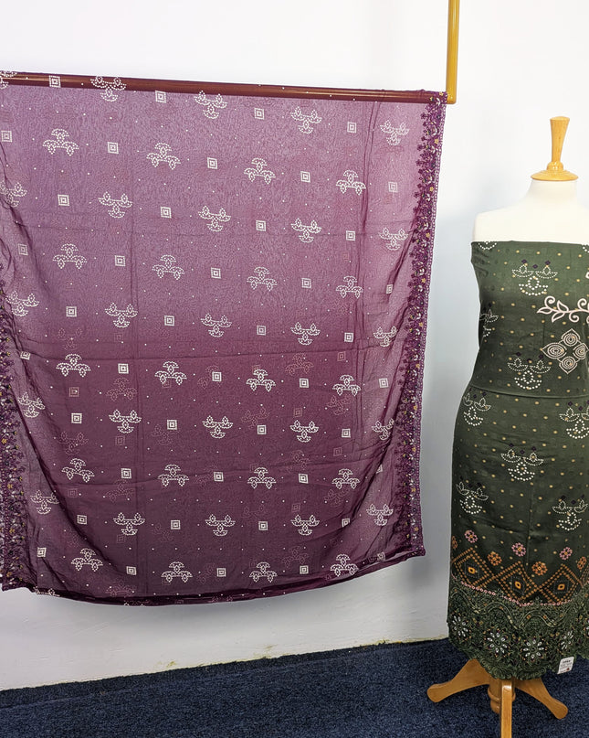 Fancy Embroidered + Digital Printed Lawn With Chiffon Dupatta