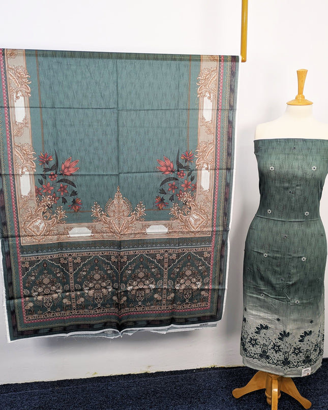 Fancy Embroidered + Digital Printed Lawn