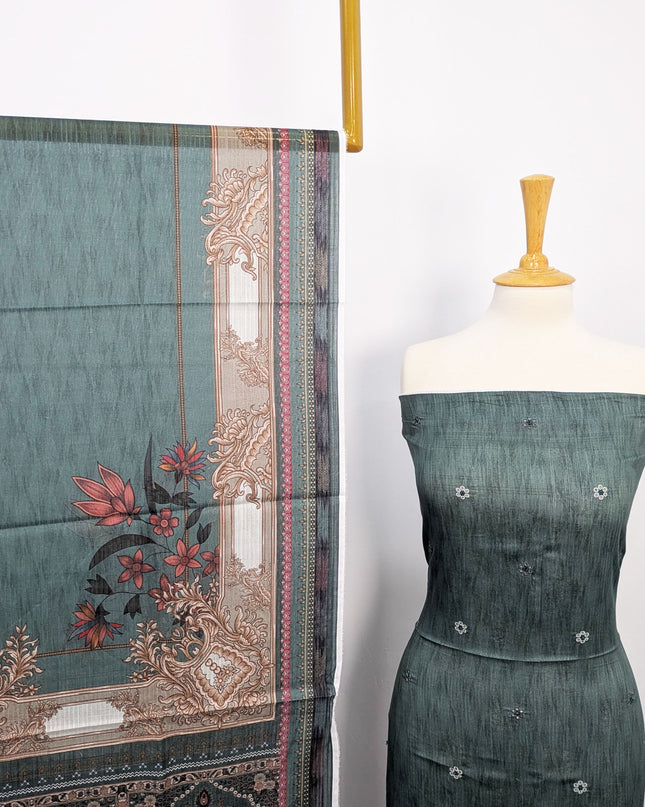 Fancy Embroidered + Digital Printed Lawn