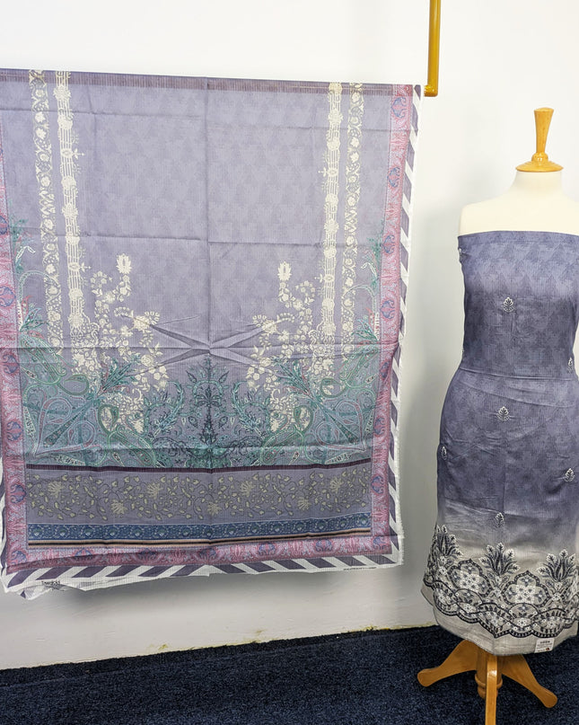 Fancy Embroidered + Digital Printed Lawn