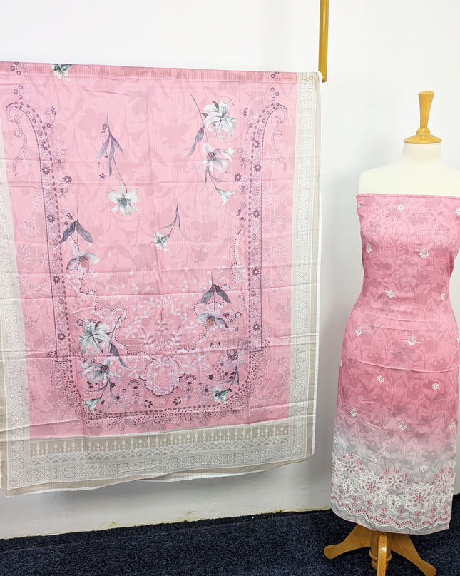 Fancy Embroidered + Digital Printed Lawn