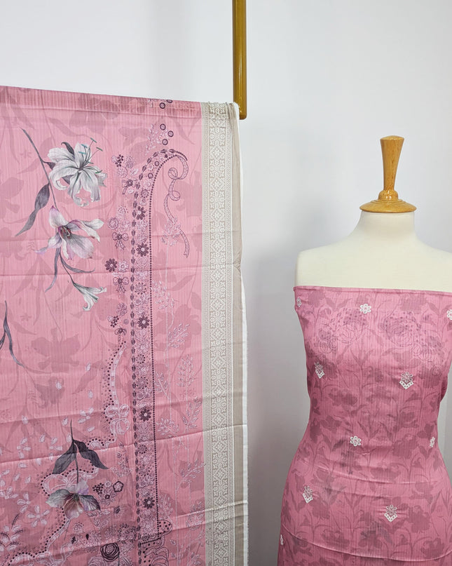 Fancy Embroidered + Digital Printed Lawn