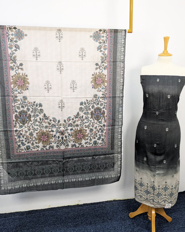 Fancy Embroidered + Digital Printed Lawn