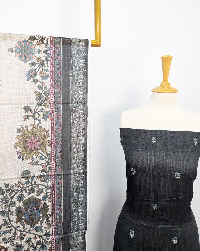Fancy Embroidered + Digital Printed Lawn