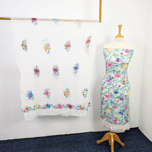 Handmade Pure China Crinkle Kacha Pakka Tanka Multi Color Work