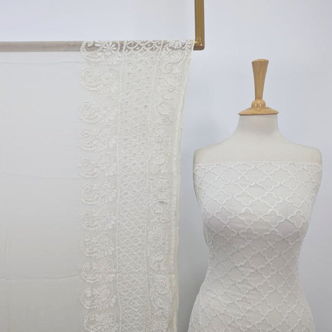 Pure Handmade Dyeable China Crinkle with Chikankari Full Jaal Work 2PC