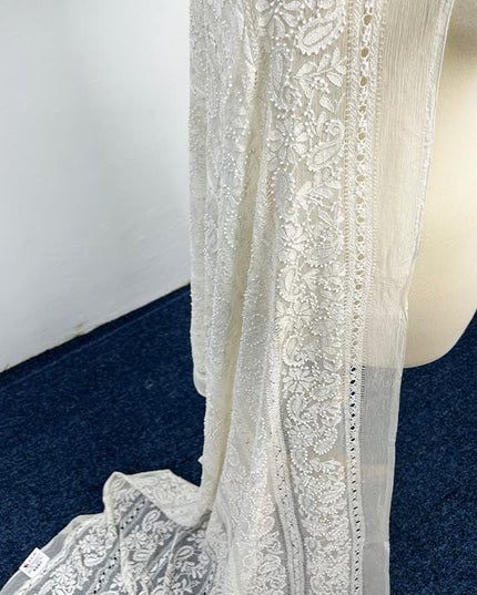 Handmade Pure China Crinkle Tarkashi + Shadow Work Dupatta