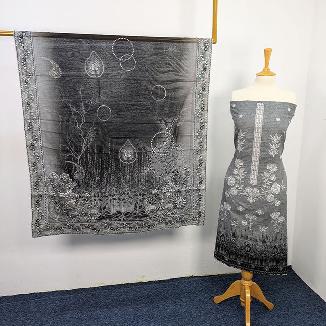 Fancy Embroidered + Digital Printed Lawn