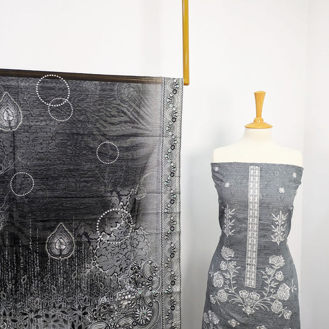 Fancy Embroidered + Digital Printed Lawn