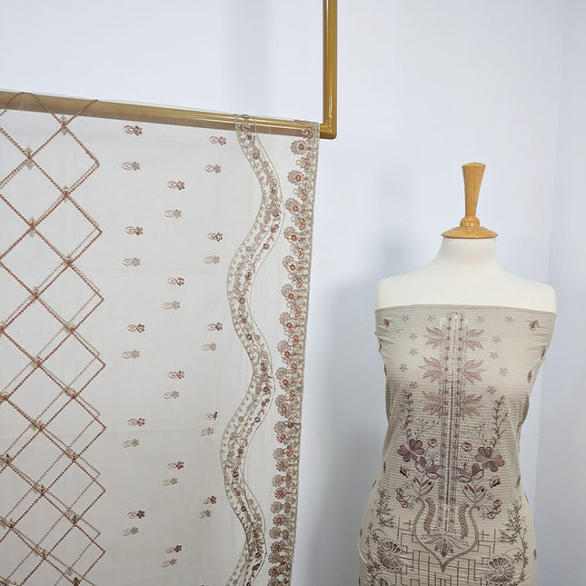 Embroidered Lawn With Net Dupatta