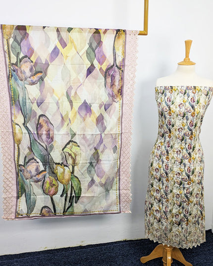Fancy Embroidered Lawn With Chikankari CutWork