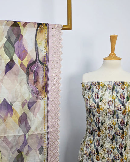 Fancy Embroidered Lawn With Chikankari CutWork