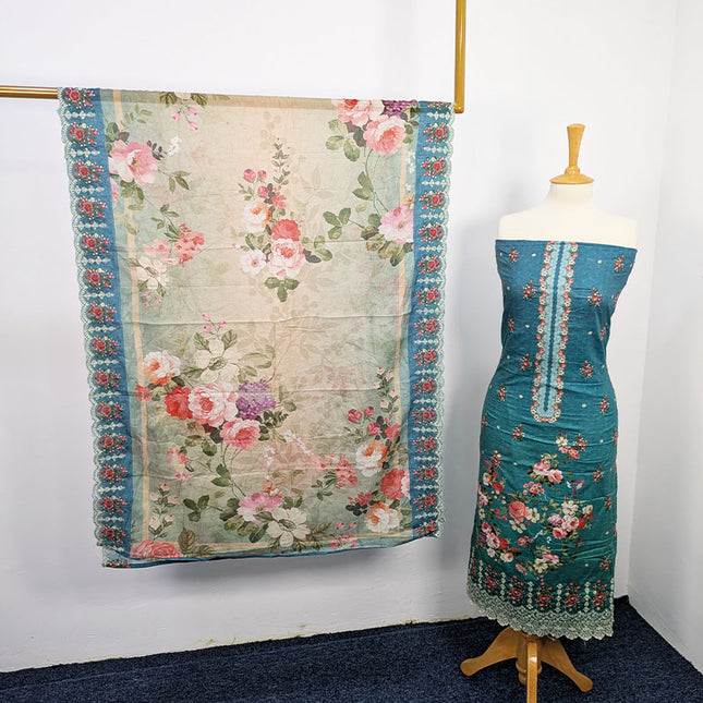 Fancy Embroidered Lawn With Chikankari CutWork