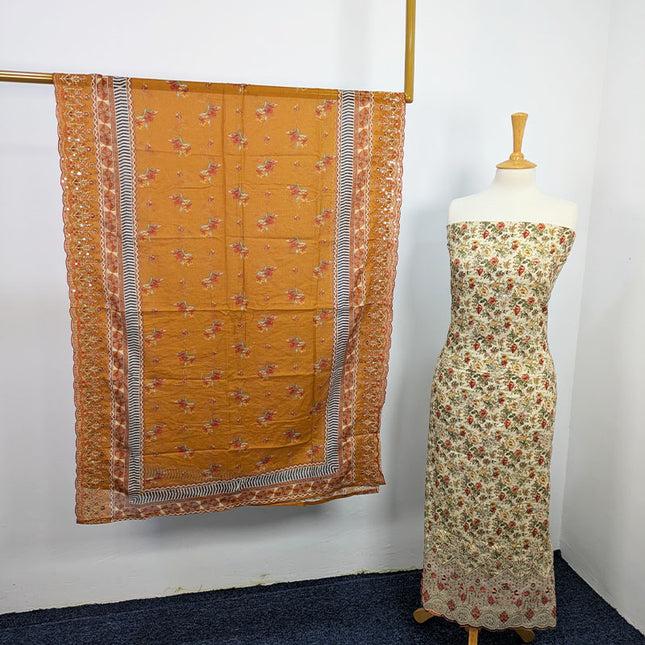 Fancy Embroidered Lawn With Chikankari CutWork