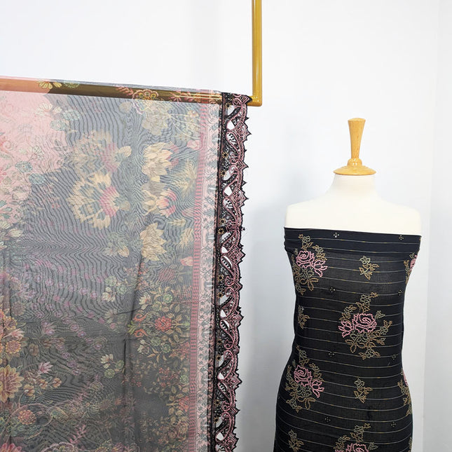 Embroidered Lawn With Organza Dupatta