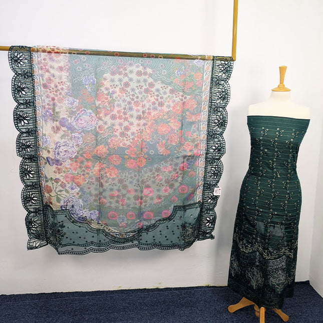 Embroidered Lawn With Organza Dupatta
