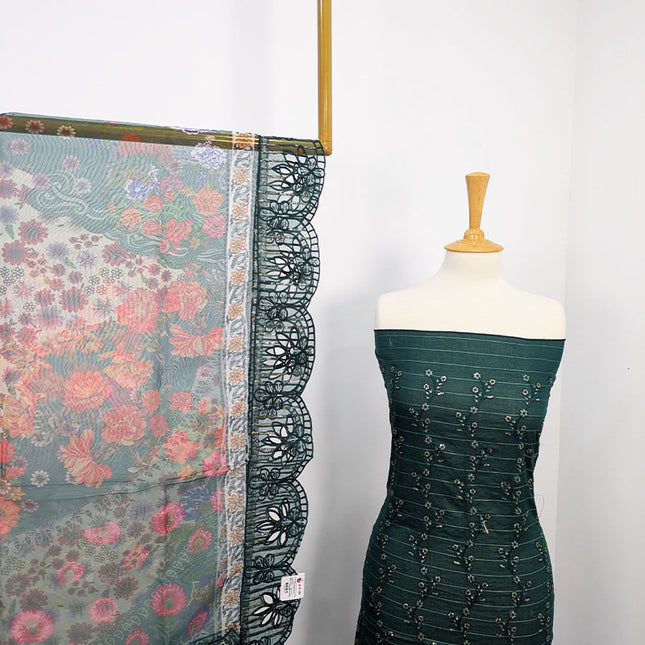 Embroidered Lawn With Organza Dupatta