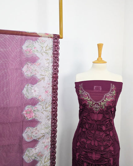 Embroidered Lawn With Khaadi Net Dupatta
