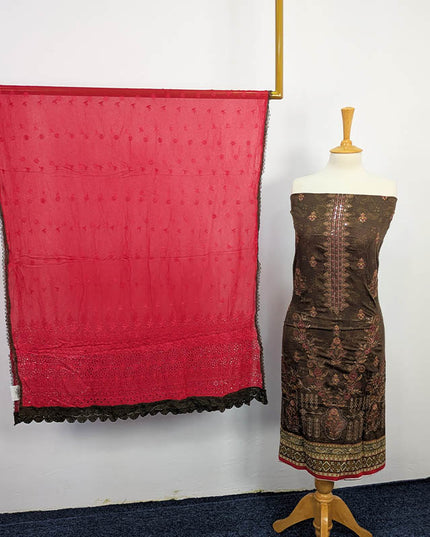 Embroidered Digital Printed Lawn With Chiffon Dupatta  3PC