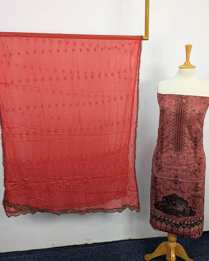 Embroidered Digital Printed Lawn With Chiffon Dupatta  3PC
