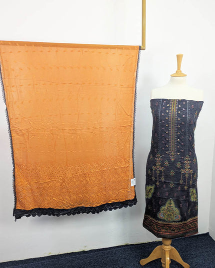 Embroidered Digital Printed Lawn With Chiffon Dupatta  3PC