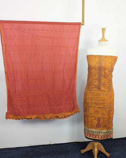 Embroidered Digital Printed Lawn With Chiffon Dupatta  3PC