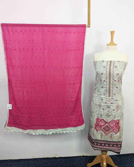 Embroidered Digital Printed Lawn With Chiffon Dupatta  3PC